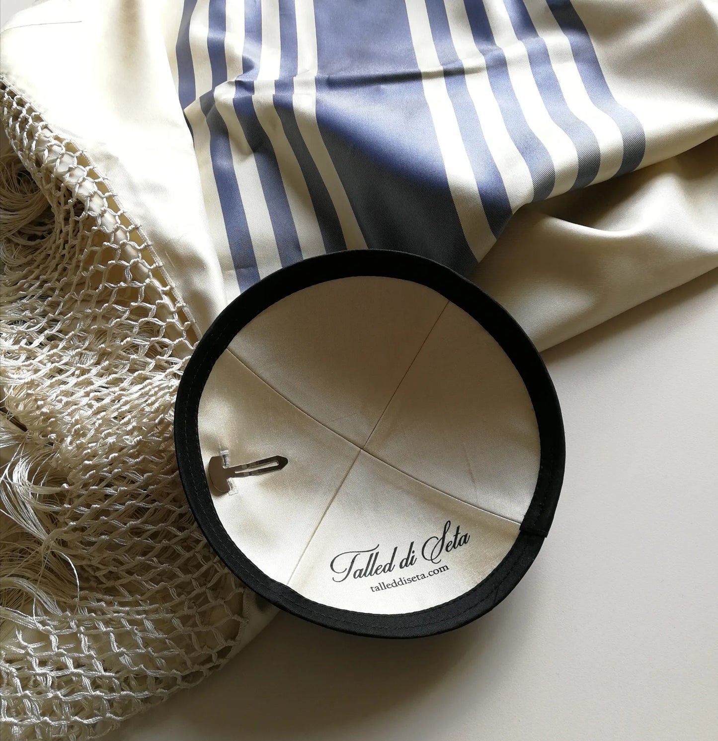 Black kippah . Ivory lining