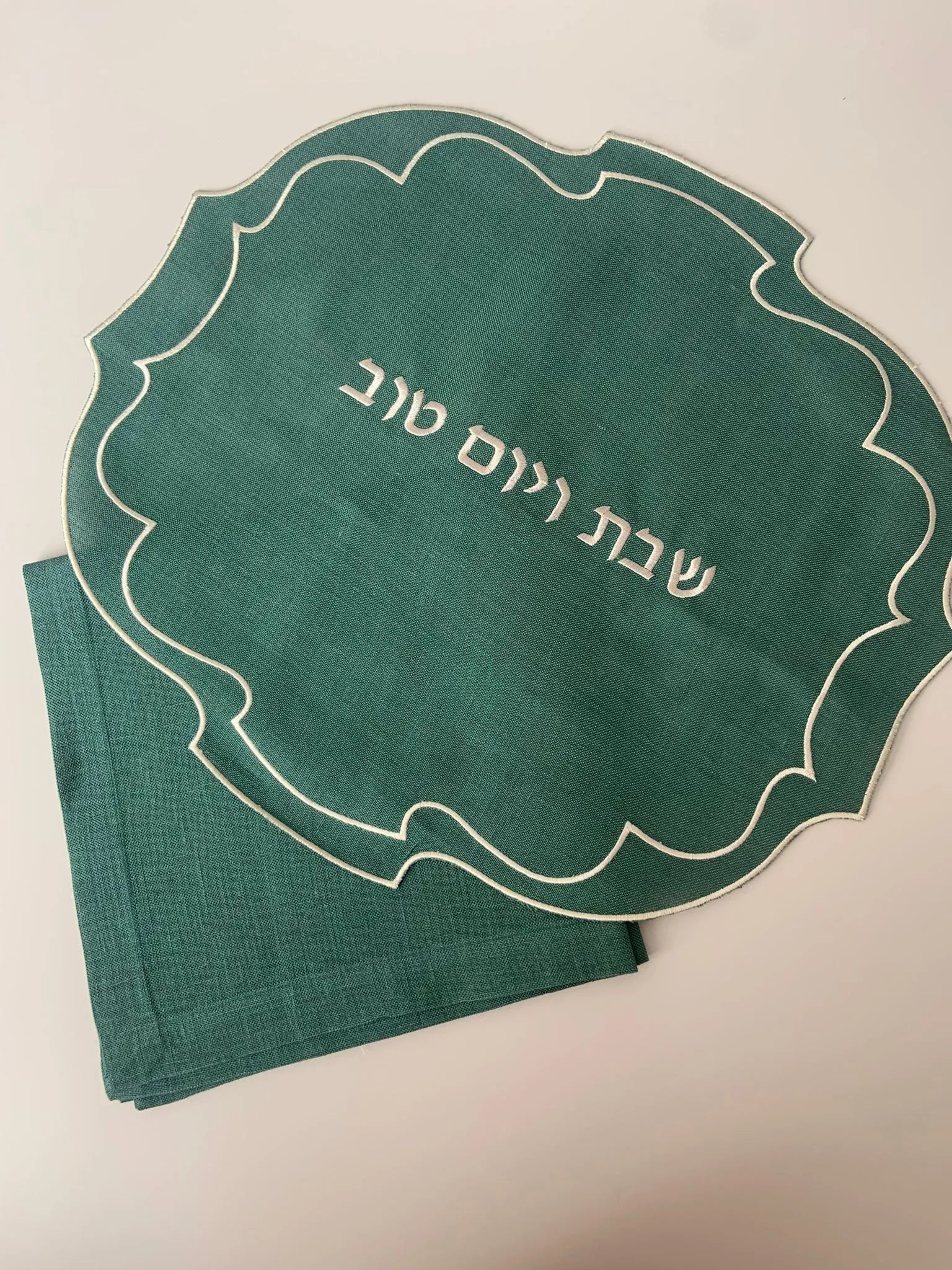 Linen Challah Cover green