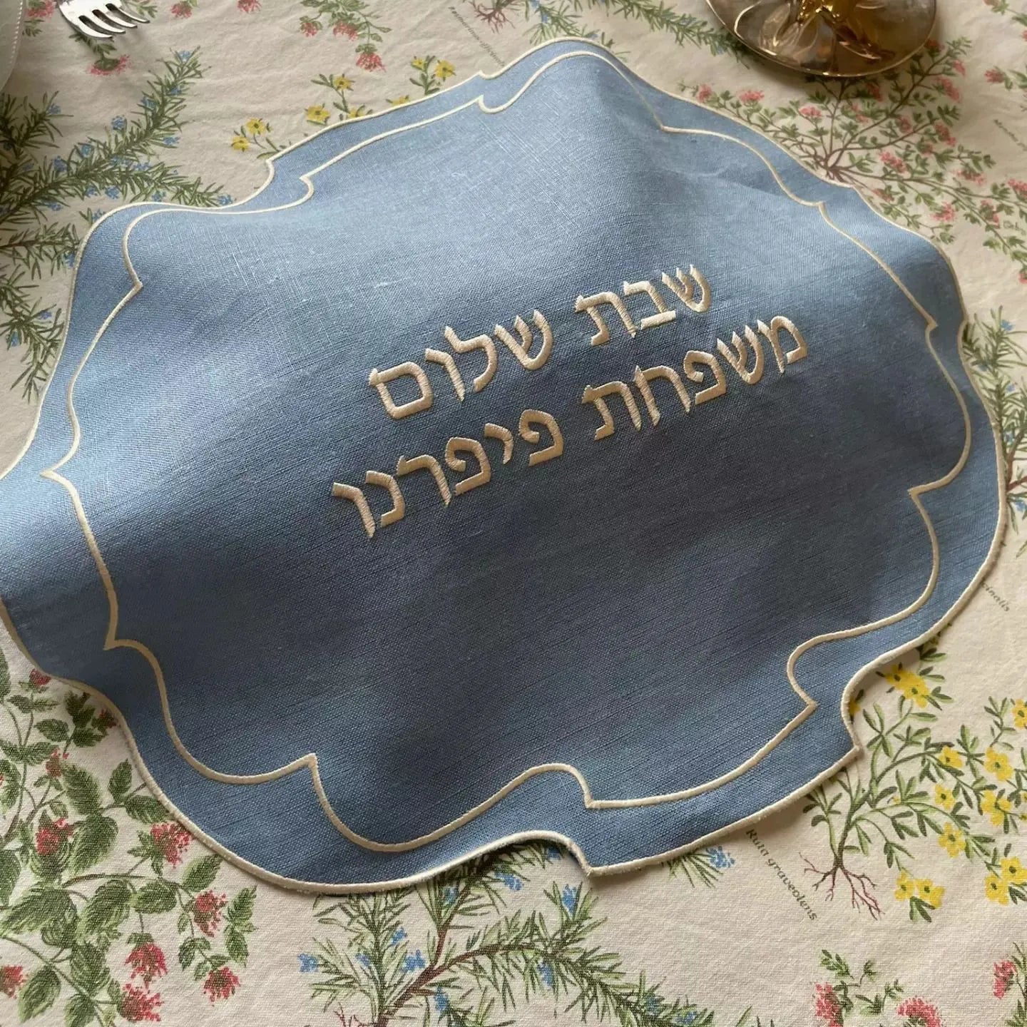 Linen Challah Cover light blue
