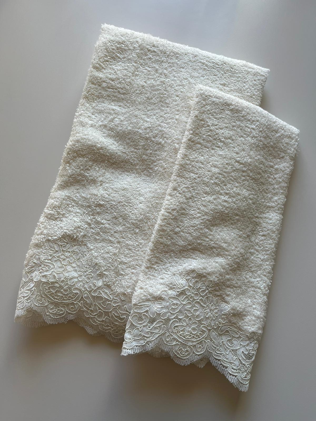 Cotton Terry and Rebrodé Lace Towel Set