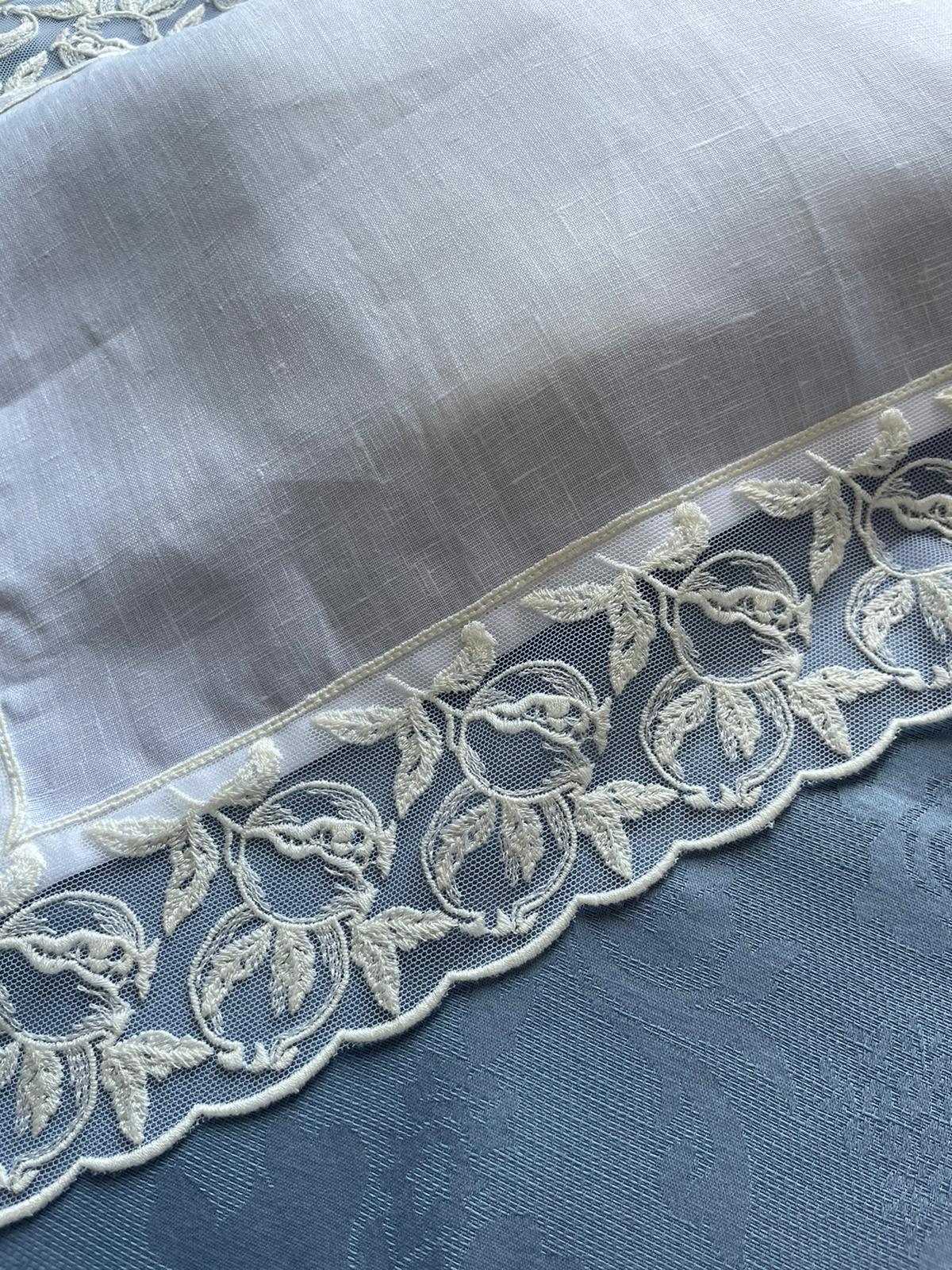 Rosh Hashanà linen and lace challah cover with pomegranate
