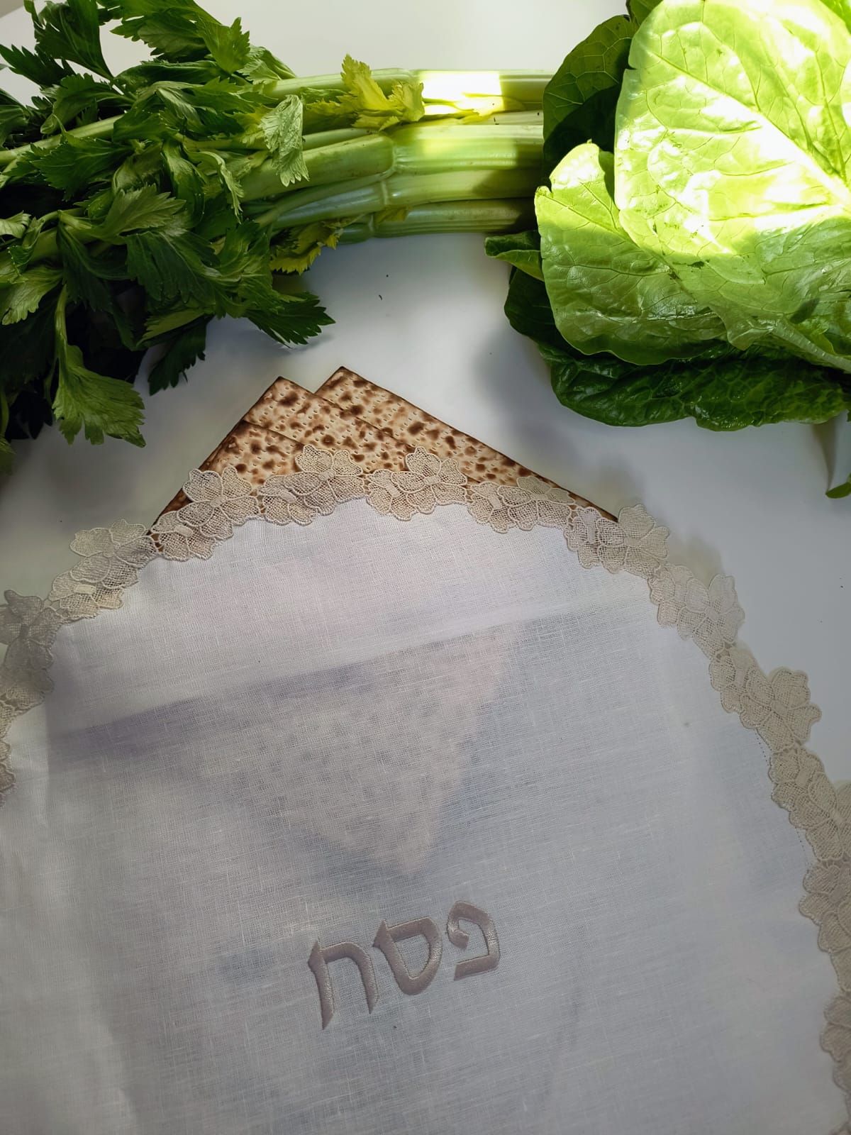 Lace and Linen Pesach Matzah Cover