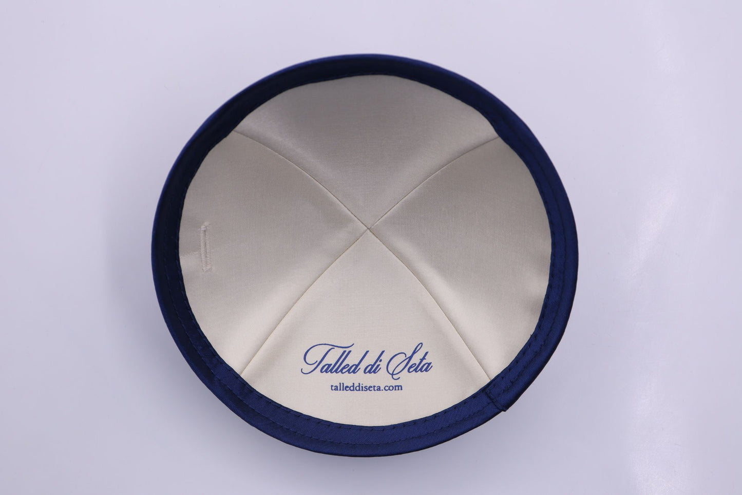 Blue silk Kippah - Ivory inside