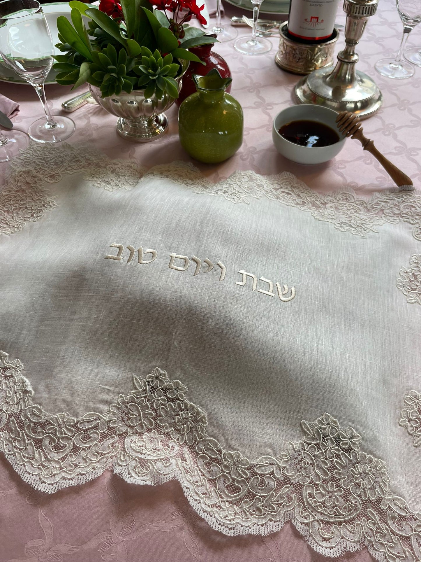 Lace and Linen Challah Cover