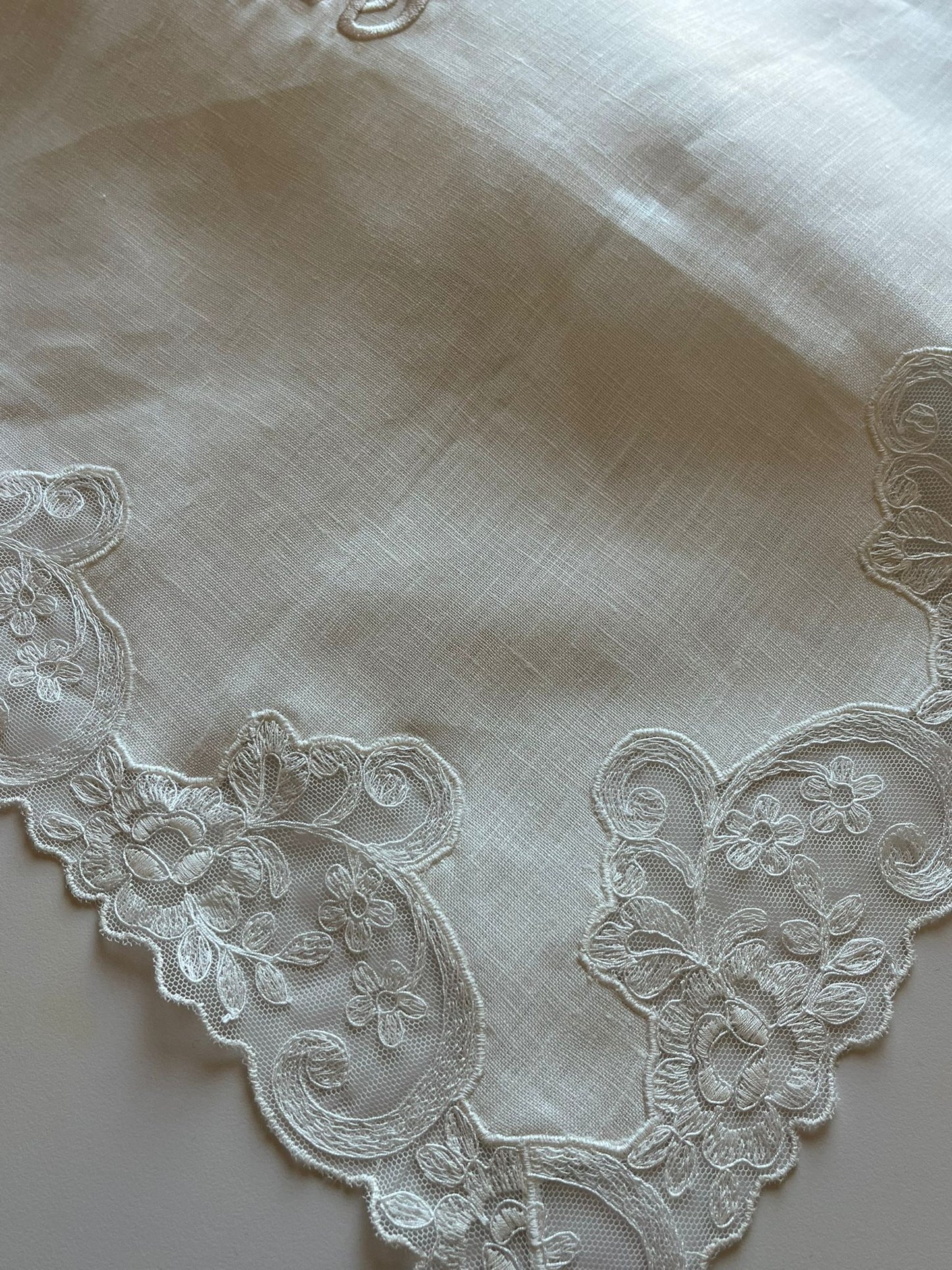 Elegant Ivory Linen Challah Cover with Tulle Lace