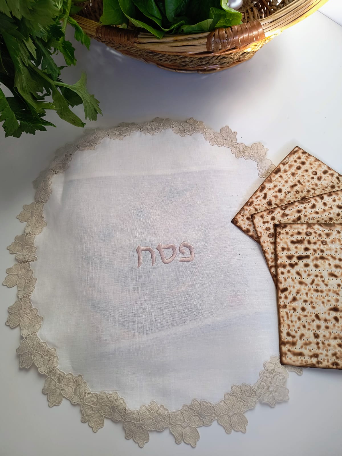 Lace and Linen Pesach Matzah Cover