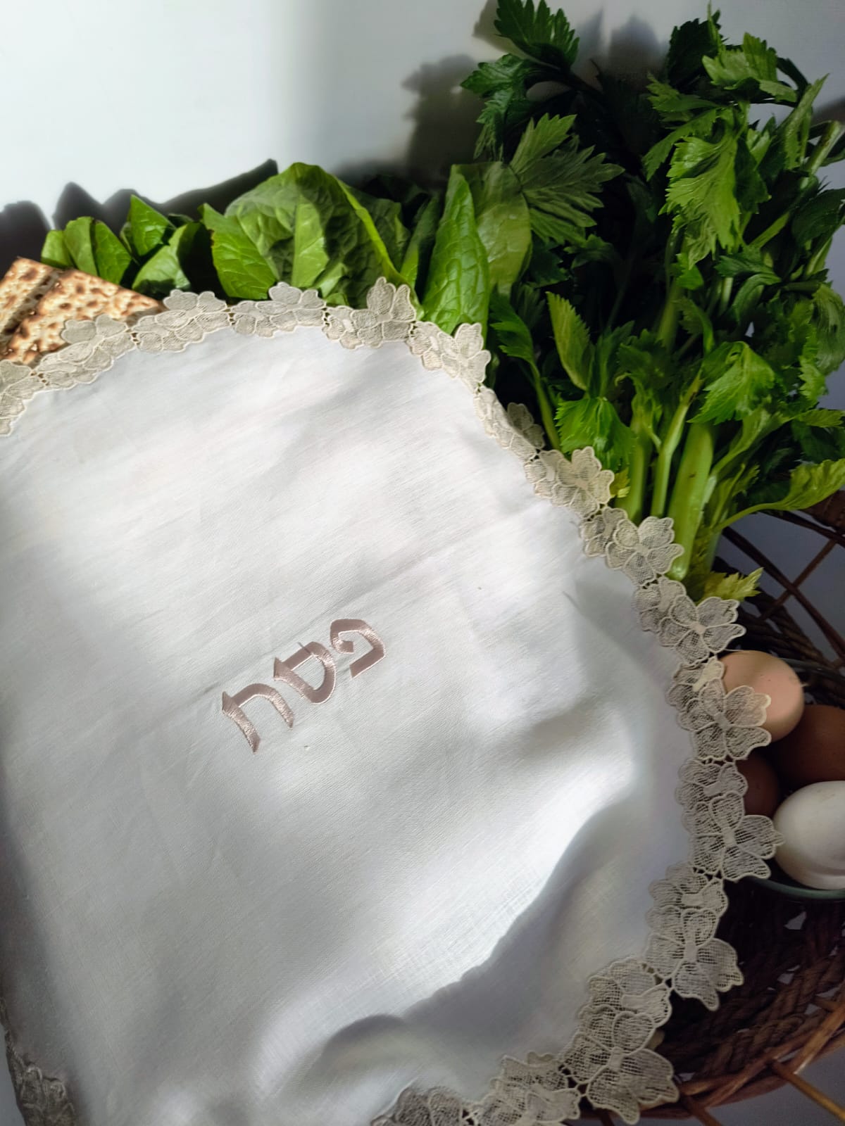 Lace and Linen Pesach Matzah Cover