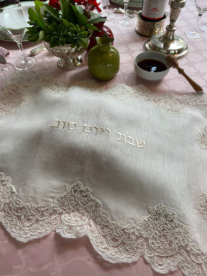 Lace and Linen Challah Cover